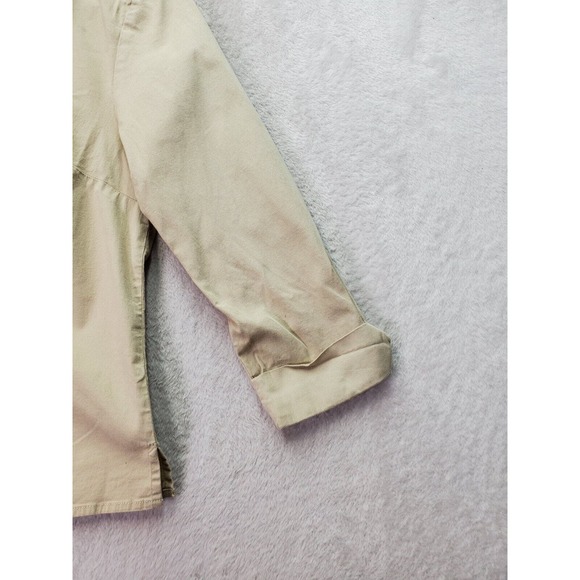 Carlie’s Court Shirt Women Medium Tan Embroidered Floral Slit Collar Button Down - Picture 5 of 8